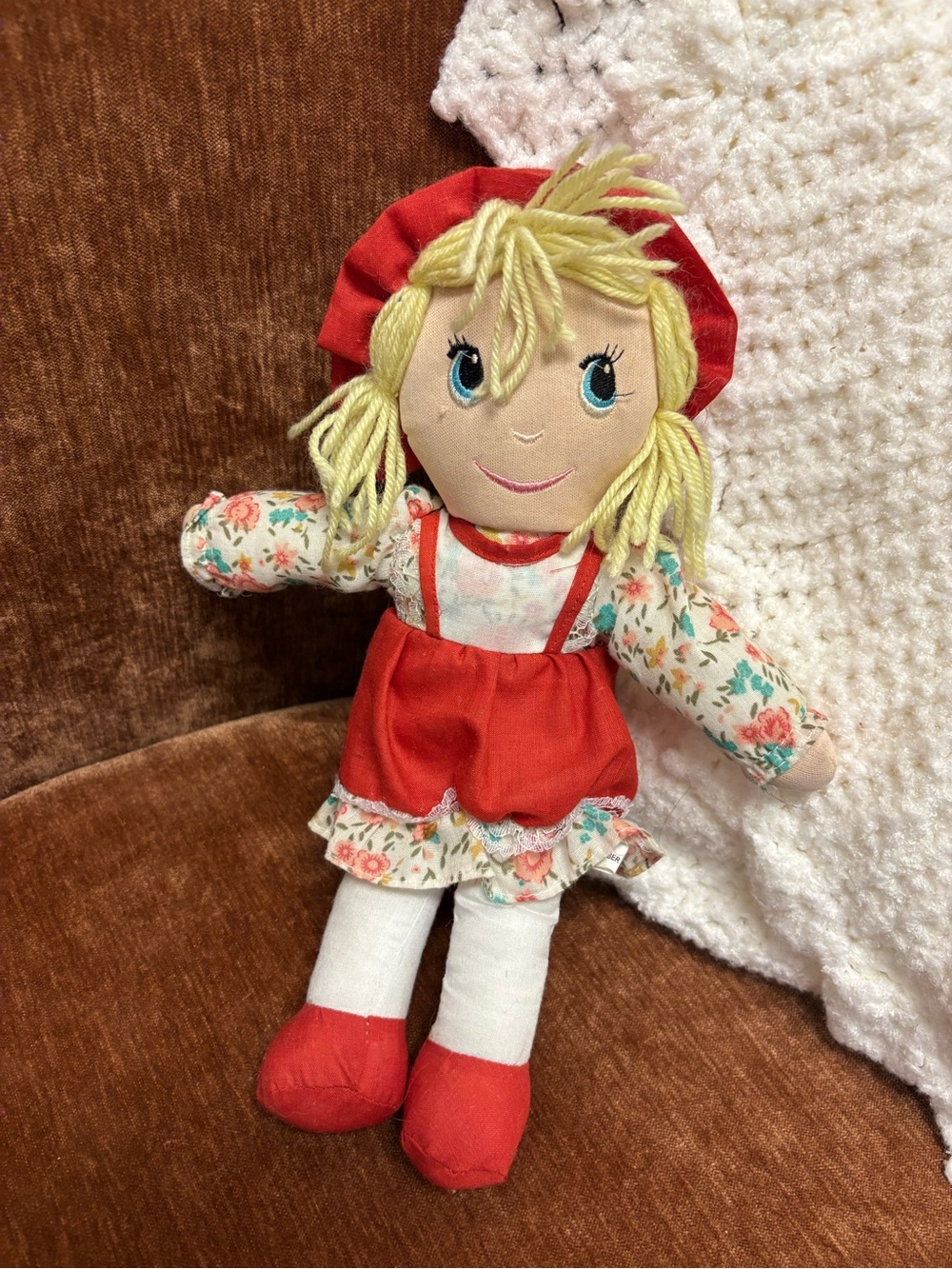 Red Floral Rag Doll Plush Toy for Kids